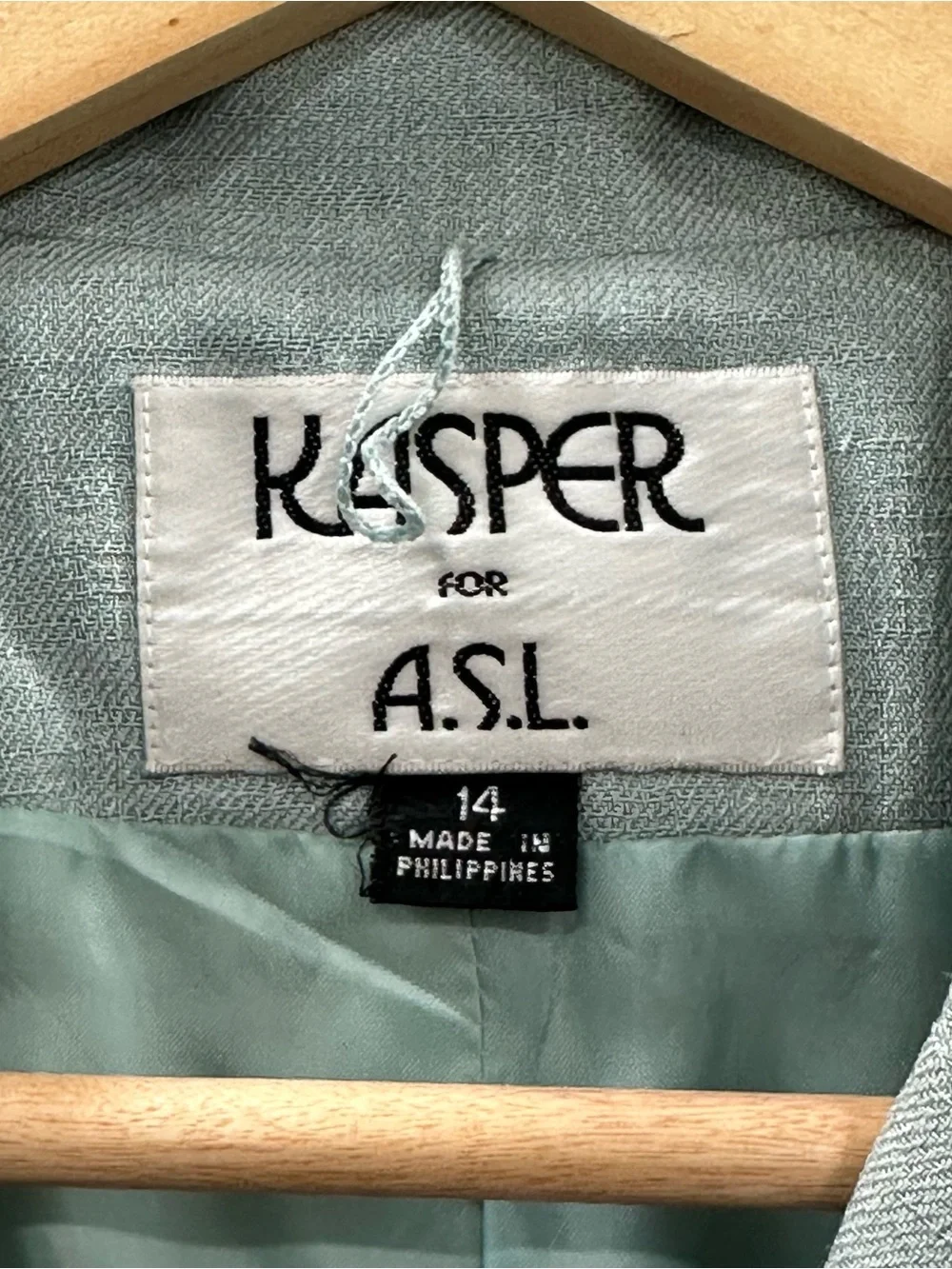 Vintage Kasper for A.S.L. Aqua 2-Piece Skirt Suit Sz 14 Short Sleeve Blazer Set